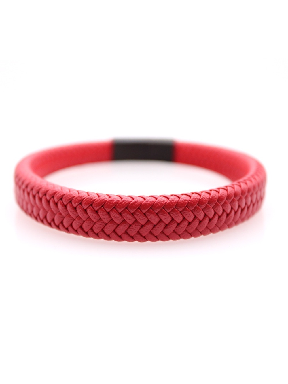 Men's Red Braided Leather Bracelet with Magnetic Clasp